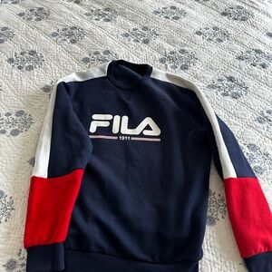 Fila Blue Crewneck Sweater with Color-Blocked Sleeves